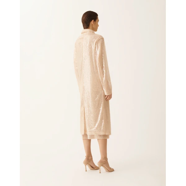 Fabiana Filippi Water-Effect Sequin Coat in Nude, view 4