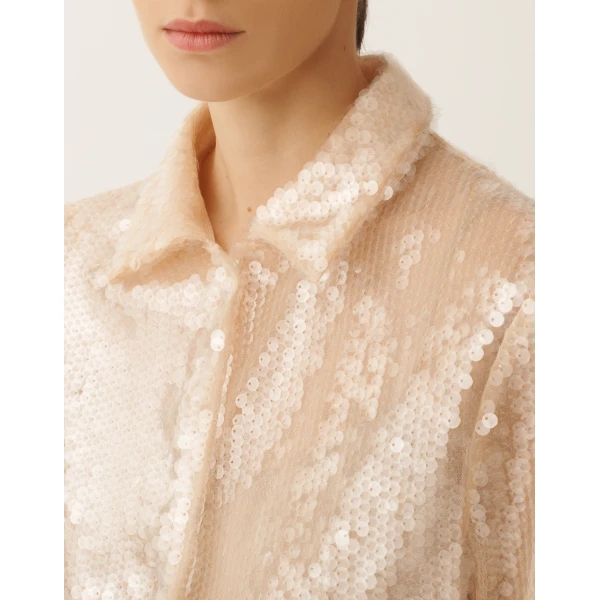 Fabiana Filippi Water-Effect Sequin Coat in Nude, view 5