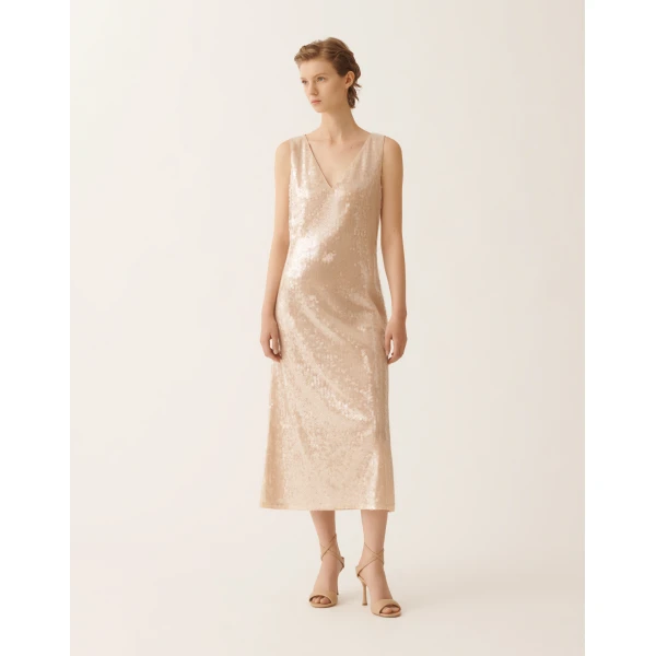 Fabiana Filippi Water-Effect Sequin Dress in Nude, view 3