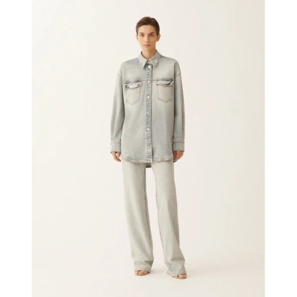 Fabiana Filippi Water-Marbled Denim Shirt, view 3