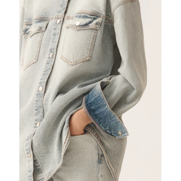 Fabiana Filippi Water-Marbled Denim Shirt, view 5