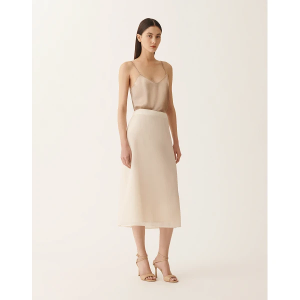Fabiana Filippi Water-Reflective Organza Midi Skirt in Butter, view 3