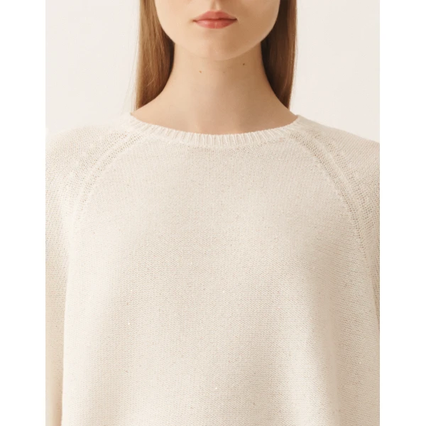 Fabiana Filippi White Cotton and Linen Cape with Sequins, view 5