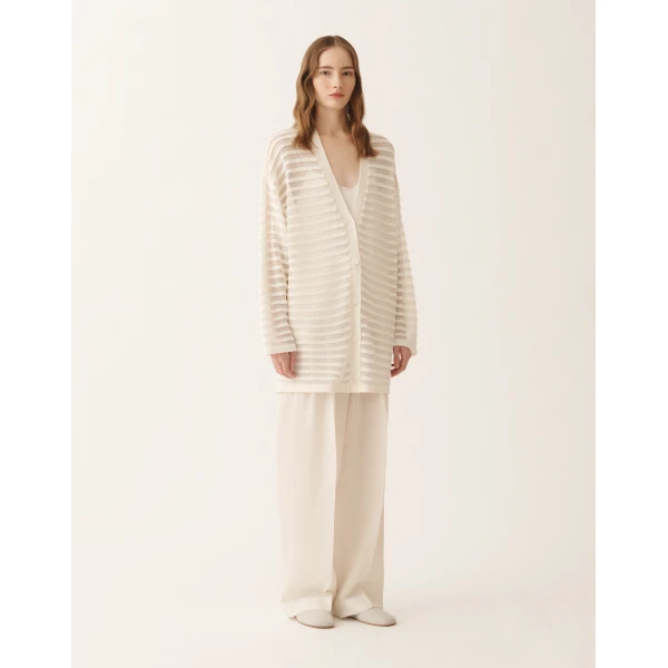 Fabiana Filippi White Cotton and Linen Cardigan with Sequins, view 3
