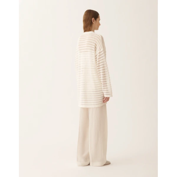 Fabiana Filippi White Cotton and Linen Cardigan with Sequins, view 4