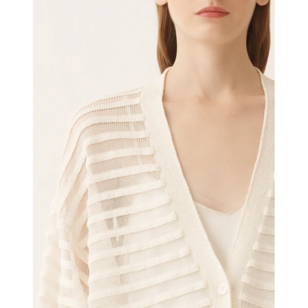 Fabiana Filippi White Cotton and Linen Cardigan with Sequins, view 5