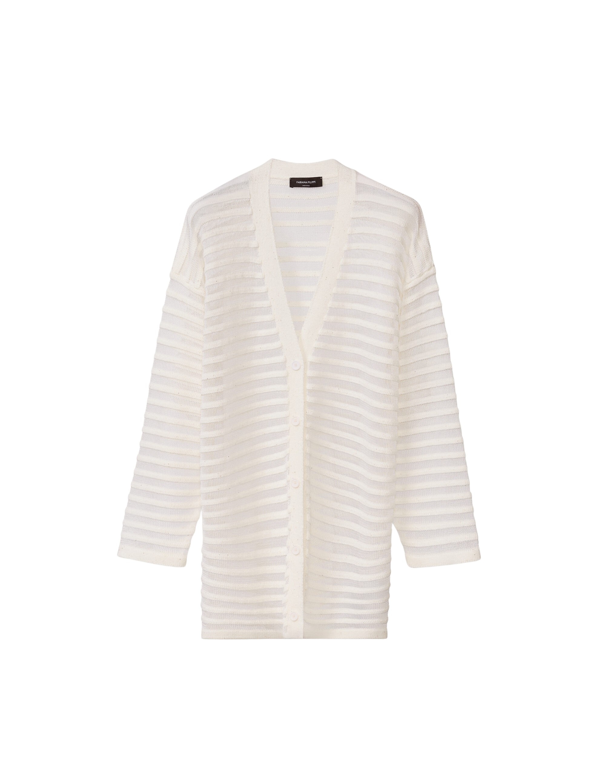 Fabiana Filippi White Cotton and Linen Cardigan with Sequins