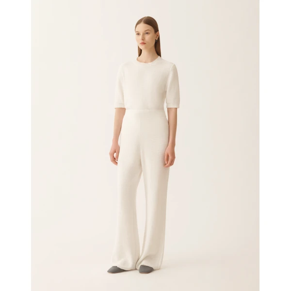 Fabiana Filippi White Cotton and Linen Pants with Sequins, view 3
