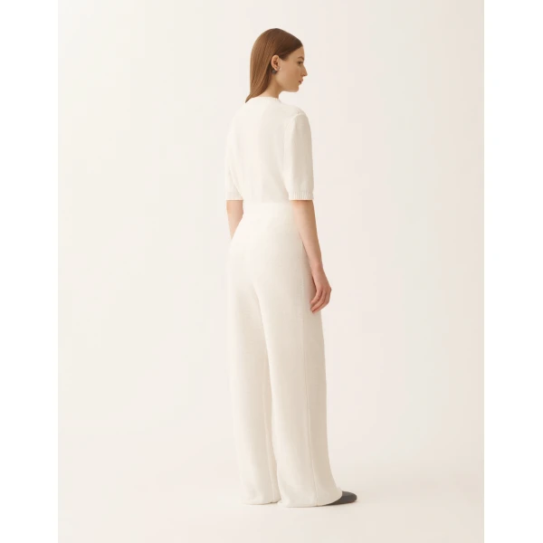 Fabiana Filippi White Cotton and Linen Pants with Sequins, view 4