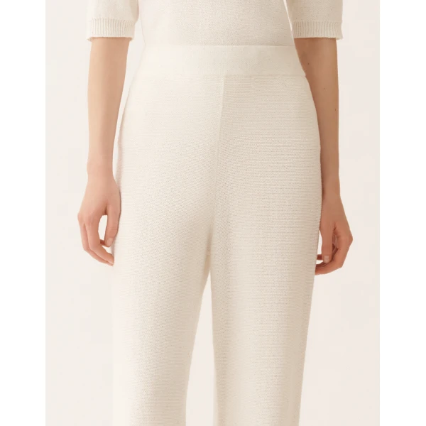 Fabiana Filippi White Cotton and Linen Pants with Sequins, view 5