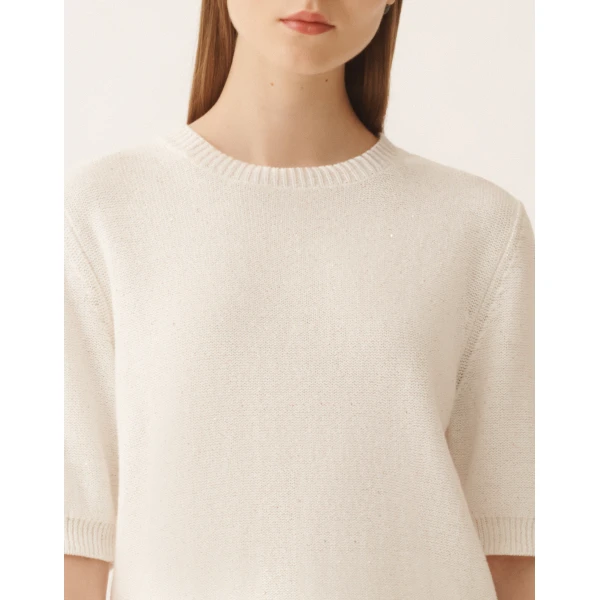 Fabiana Filippi White Cotton and Linen Sweater with Sequins, view 5