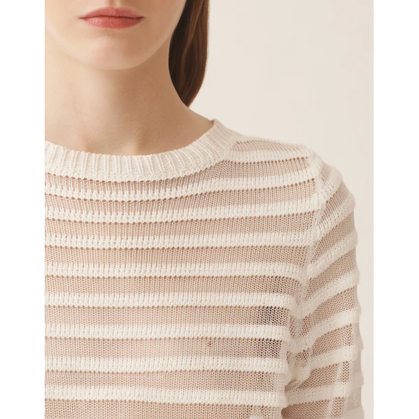 Fabiana Filippi White Cotton and Linen Sweater with Sequins, view 5