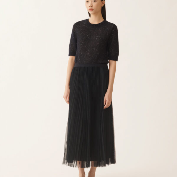 Fabiana Filippi Wide Pleated Tulle Skirt in Night Blue, view 3