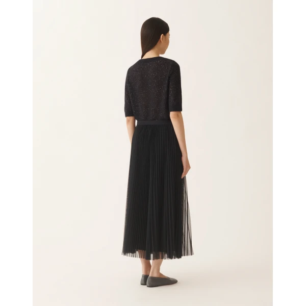 Fabiana Filippi Wide Pleated Tulle Skirt in Night Blue, view 4