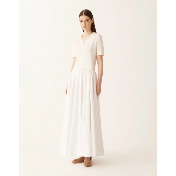 Fabiana Filippi Wide Skirt in Optic White Poplin, Optical White, view 3