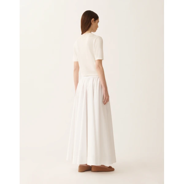 Fabiana Filippi Wide Skirt in Optic White Poplin, Optical White, view 4