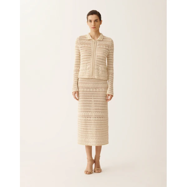 Fabiana Filippi Wool and Cotton Jacket with Sequins in Vanilla, view 3