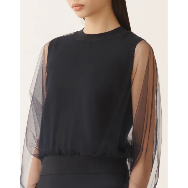 Fabiana Filippi Wool and Cotton Sweater in Night Blue, view 5