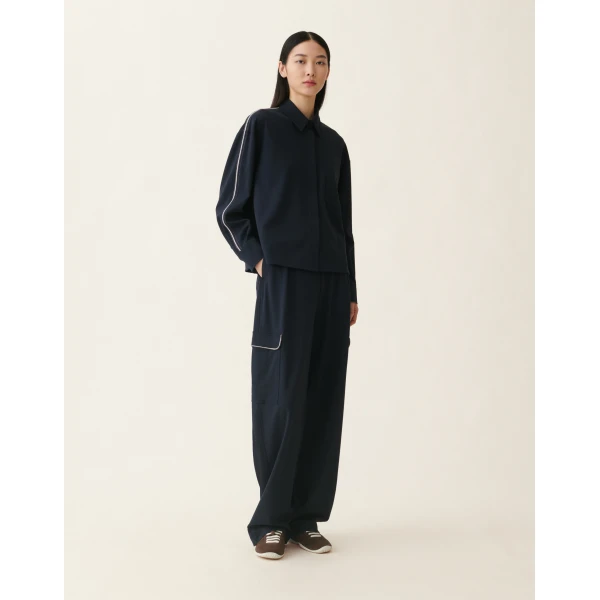 Fabiana Filippi Cropped Milano Stitch Jersey Jacket in Midnight Blue, view 2