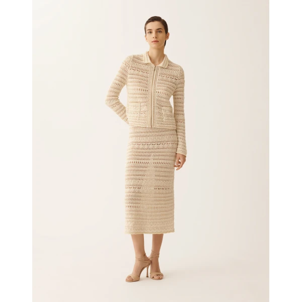 Fabiana Filippi Wool and Cotton Jacket with Sequins in Vanilla, view 2