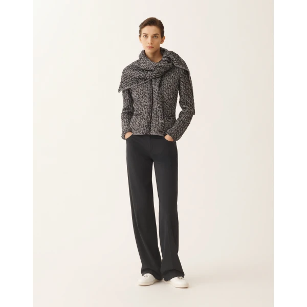Fabiana Filippi Dark Blue Sequin Tweed Jacket with a Denim Effect in Night Blue, view 2