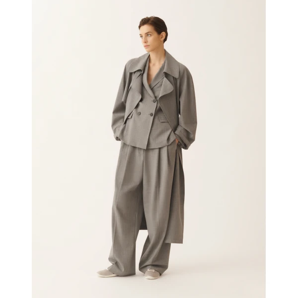 Fabiana Filippi Double-Breasted Jacket in Fresh Bi-Stretch Wool, Rock Mélange, view 2