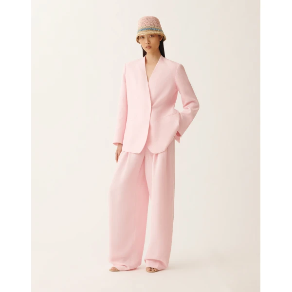 Fabiana Filippi Long Jacket in Fluid Linen and Viscose, Petal Pink, view 2