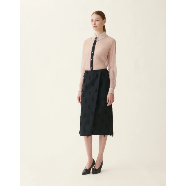 Fabiana Filippi Fil Coupe’ Wrap Midi Skirt in Midnight Blue, view 2