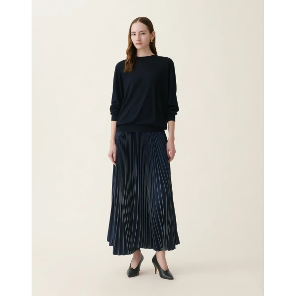 Fabiana Filippi Pleated Crêpe de Chine Skirt in Midnight Blue, view 2