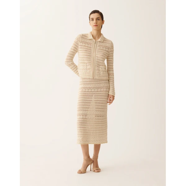 Fabiana Filippi Pencil Skirt in Wool and Cotton with Sequins, Vanilla, view 2