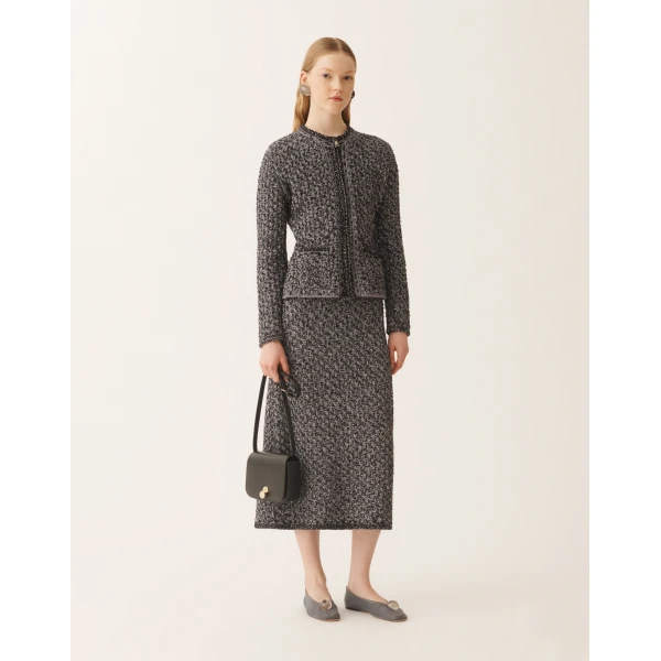 Fabiana Filippi Tweed Skirt with a Denim Effect and Midnight Blue Sequins, view 2