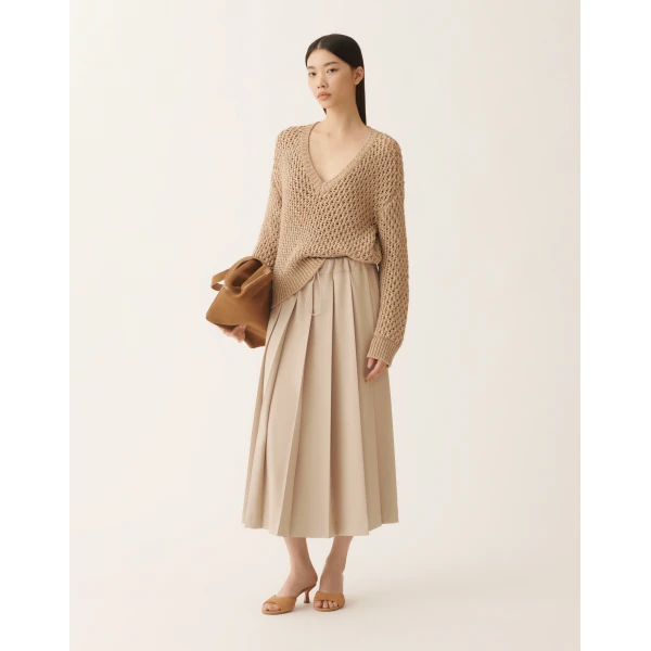 Fabiana Filippi Pleated Skirts in Techno Tailoring, Nude Skirt, view 2