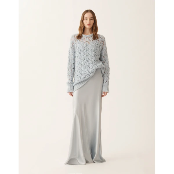 Fabiana Filippi Asymmetric Skirt in Aqua Satin, view 2