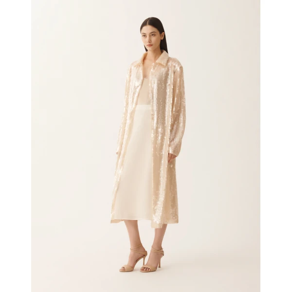 Fabiana Filippi Water-Reflective Organza Midi Skirt in Butter, view 2