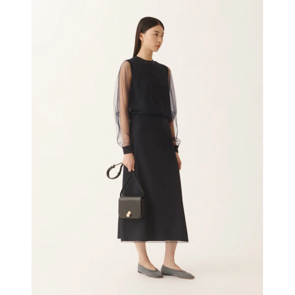 Fabiana Filippi Mid-Length Skirt in Techno Tailoring, Night Blue, view 2