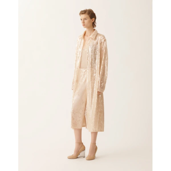 Fabiana Filippi Pencil Skirt with Water-Effect Sequins in Nude, view 2