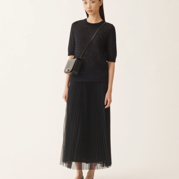 Fabiana Filippi Wide Pleated Tulle Skirt in Night Blue, view 2