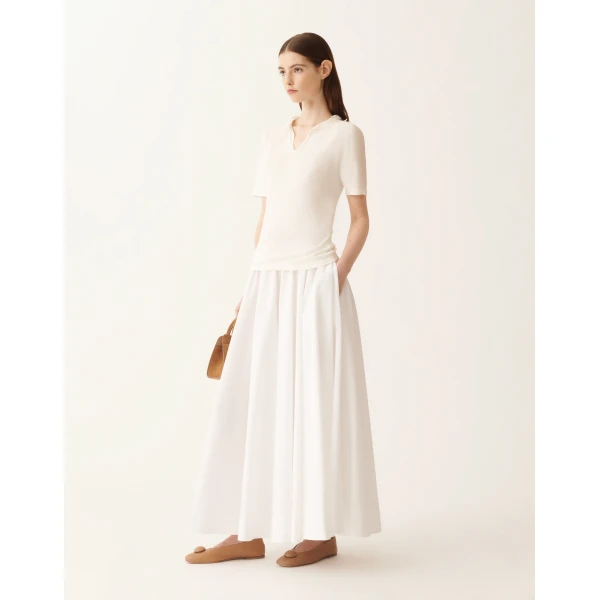 Fabiana Filippi Wide Skirt in Optic White Poplin, Optical White, view 2