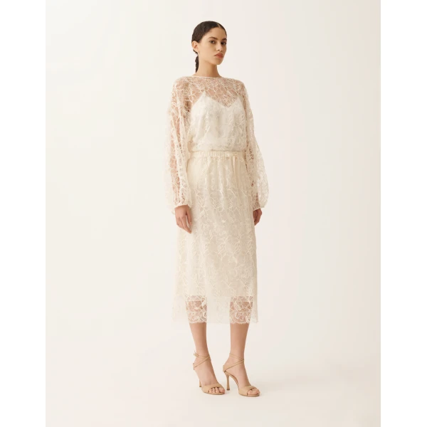 Fabiana Filippi Midi Skirt in Lace, Butter, view 2