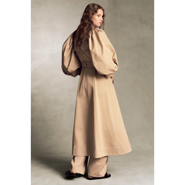 Gabriela Hearst Aeon Puff Sleeve Trench Coat in Camel Sea Island Cotton Twill, view 2