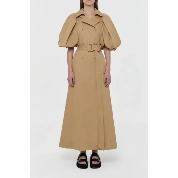 Gabriela Hearst Aeon Puff Sleeve Trench Coat in Camel Sea Island Cotton Twill, view 3