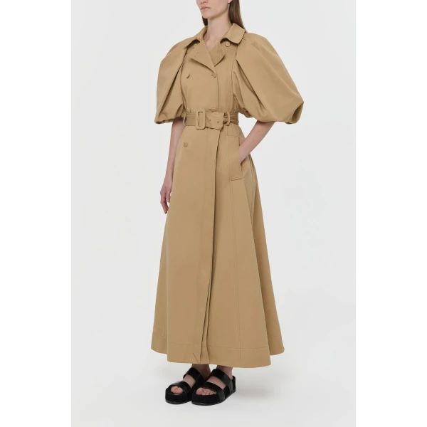 Gabriela Hearst Aeon Puff Sleeve Trench Coat in Camel Sea Island Cotton Twill, view 4
