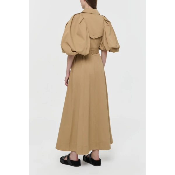 Gabriela Hearst Aeon Puff Sleeve Trench Coat in Camel Sea Island Cotton Twill, view 5