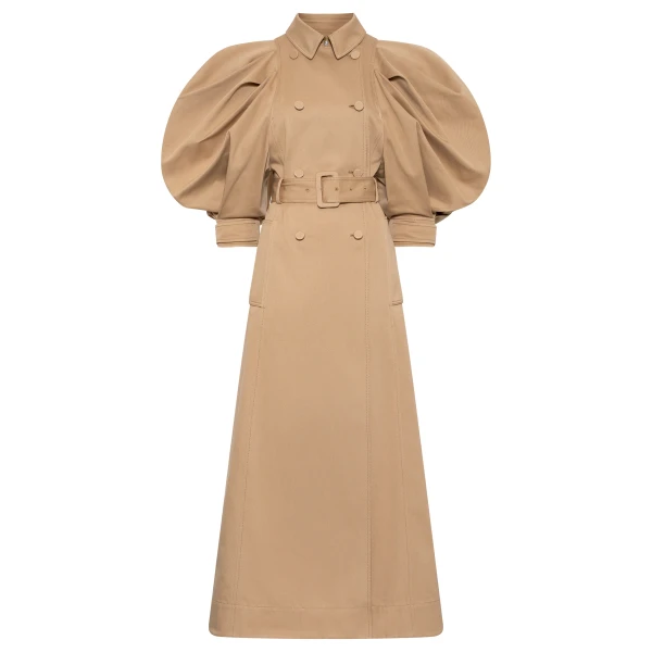 Gabriela Hearst Aeon Puff Sleeve Trench Coat in Camel Sea Island Cotton Twill, view 6