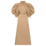 Gabriela Hearst Aeon Puff Sleeve Trench Coat in Camel Sea Island Cotton Twill