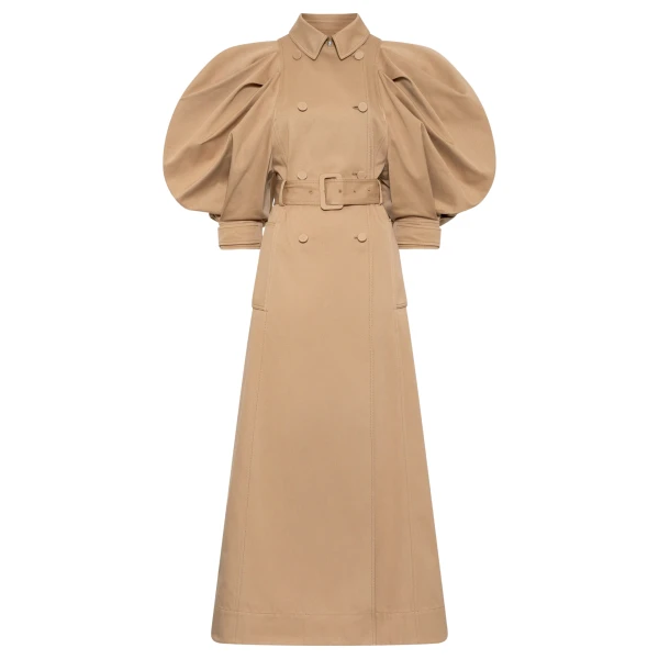 Gabriela Hearst Aeon Puff Sleeve Trench Coat in Camel Sea Island Cotton Twill