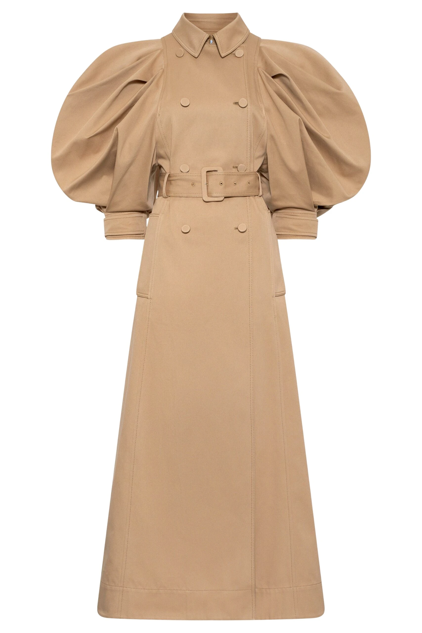 Aeon Puff Sleeve Trench Coat in Camel Sea Island Cotton Twill