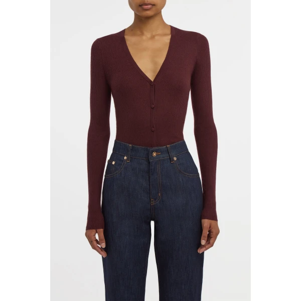 Gabriela Hearst Aiste Knit Cardigan in Bordeaux Cashmere Silk with Hemp, view 2