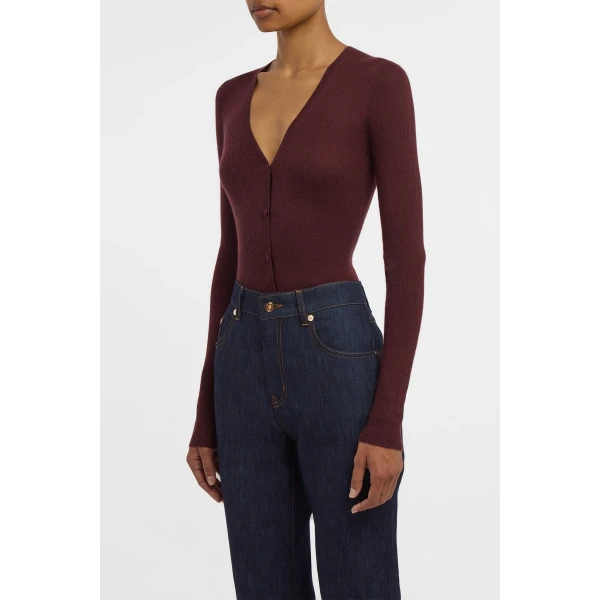 Gabriela Hearst Aiste Knit Cardigan in Bordeaux Cashmere Silk with Hemp, view 3