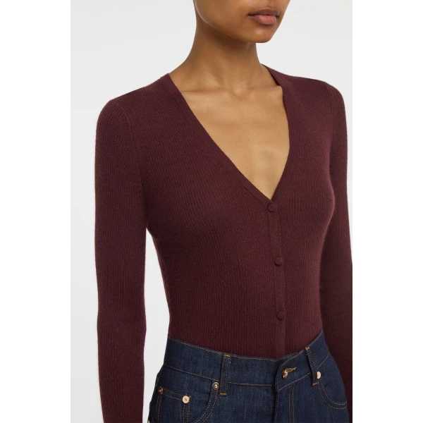 Gabriela Hearst Aiste Knit Cardigan in Bordeaux Cashmere Silk with Hemp, view 5